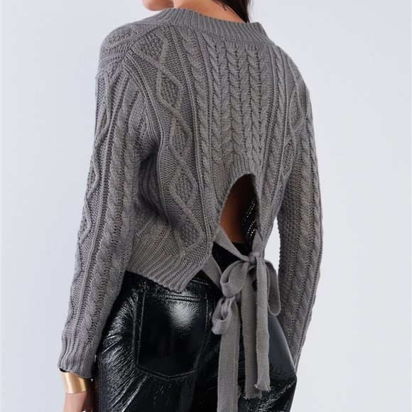 Sweaters - Last 1 Grey Tie Back Sweater